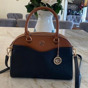 ANNE KLEIN- Two Tone Black & Brown Dome Satchel Bag - NWOT